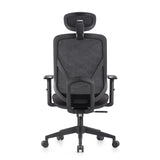 Rear view of the BLACORE Home Office Chair in black with mesh backrest and headrest by MyBuero