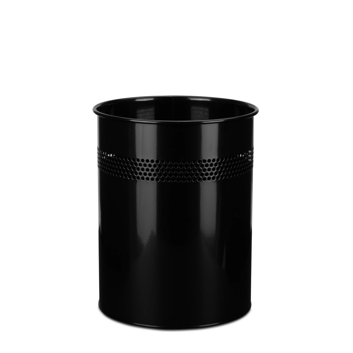 Black wastepaper CLEAN III with perforated hole pattern in the upper area by hjh OFFICE – 360-degree view (front view 0°)
