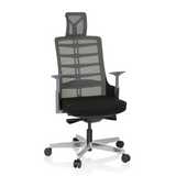 Black-grey High End Office Chair SKARIF with mesh back and five-caster base by hjh OFFICE – 360-degree view (front view 20°)