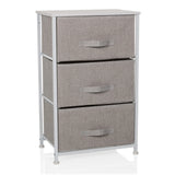 Grey Chest of drawers FOLDRESS M with three fabric drawers and a white frame by hjh LIVING – 360-degree view (front view 15°)