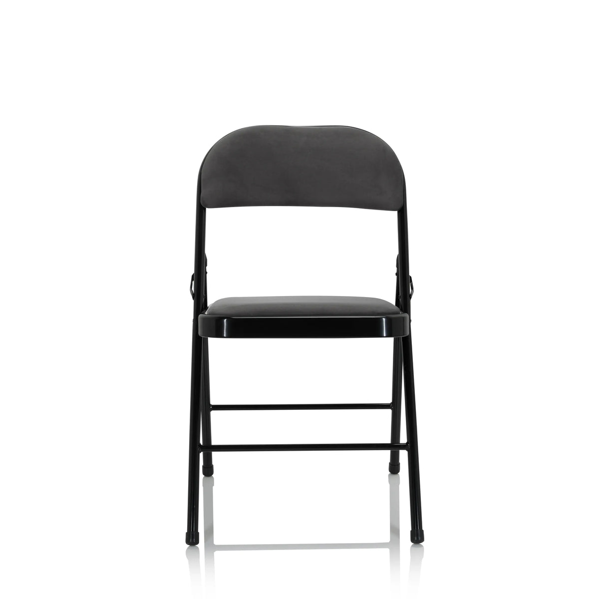 Dark grey Folding chair TUDELA I with velvet fabric cover and black frame by hjh OFFICE – 360-degree view (front view 0°)
