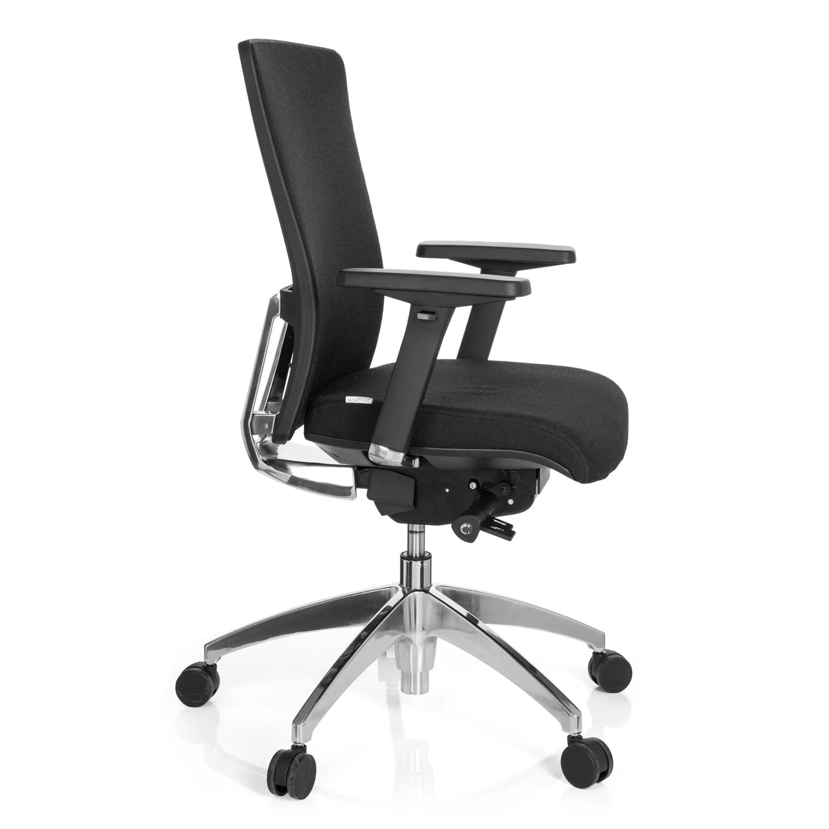 Black Professional Office Chair ASTRA BASE with armrests and five-caster base by hjh OFFICE – 360-degree view (side profile 80°)