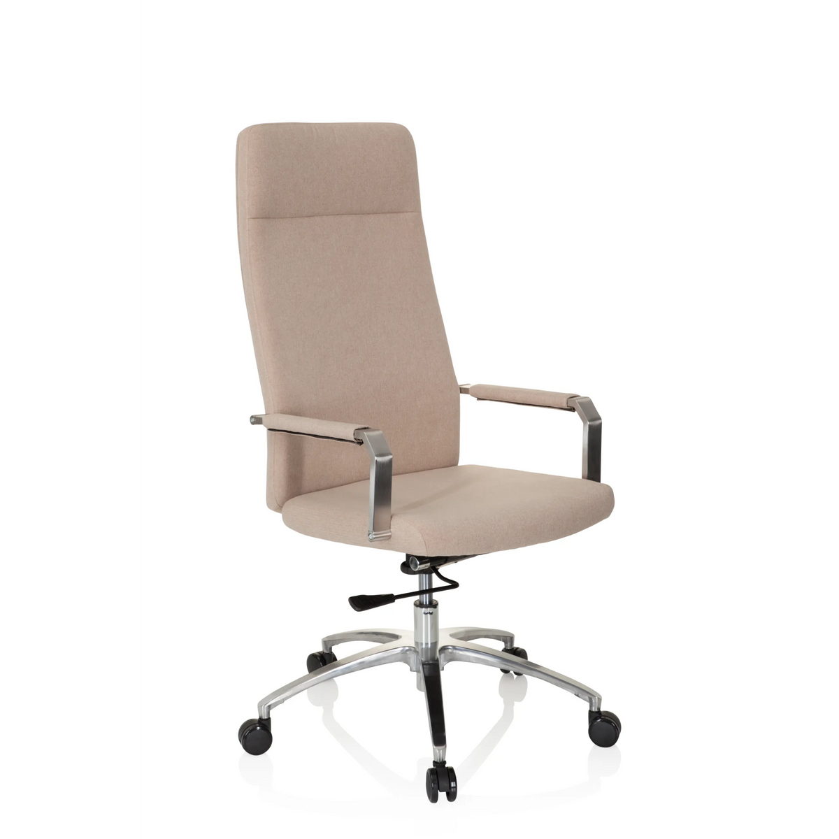 Beige Home Office Chair SARANTO PLUS I with armrests and five-caster base by hjh OFFICE – 360-degree view (front three-quarter view 40°)