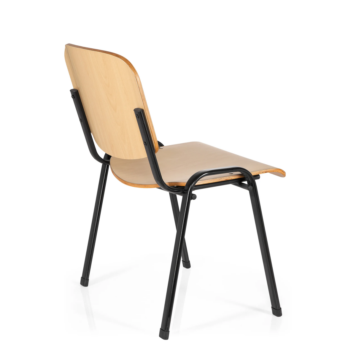 Four-legged chair XT 600 SW H with beech seat and backrest and black frame by hjh OFFICE – 360-degree view (rear three-quarter view 120°)
