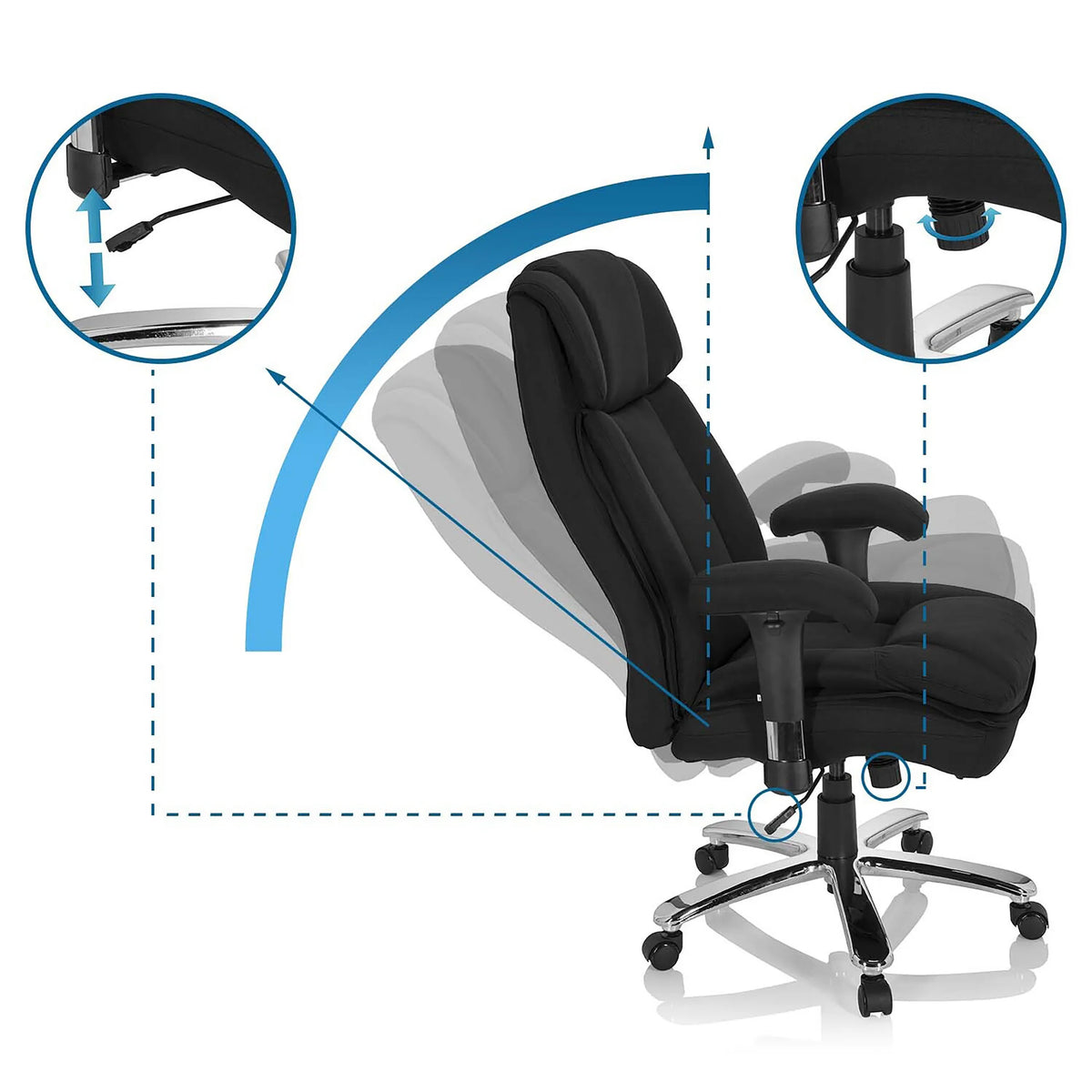 Adjustable backrest and height adjustment of the Swivel Chair BUILDER XXL I by hjh OFFICE