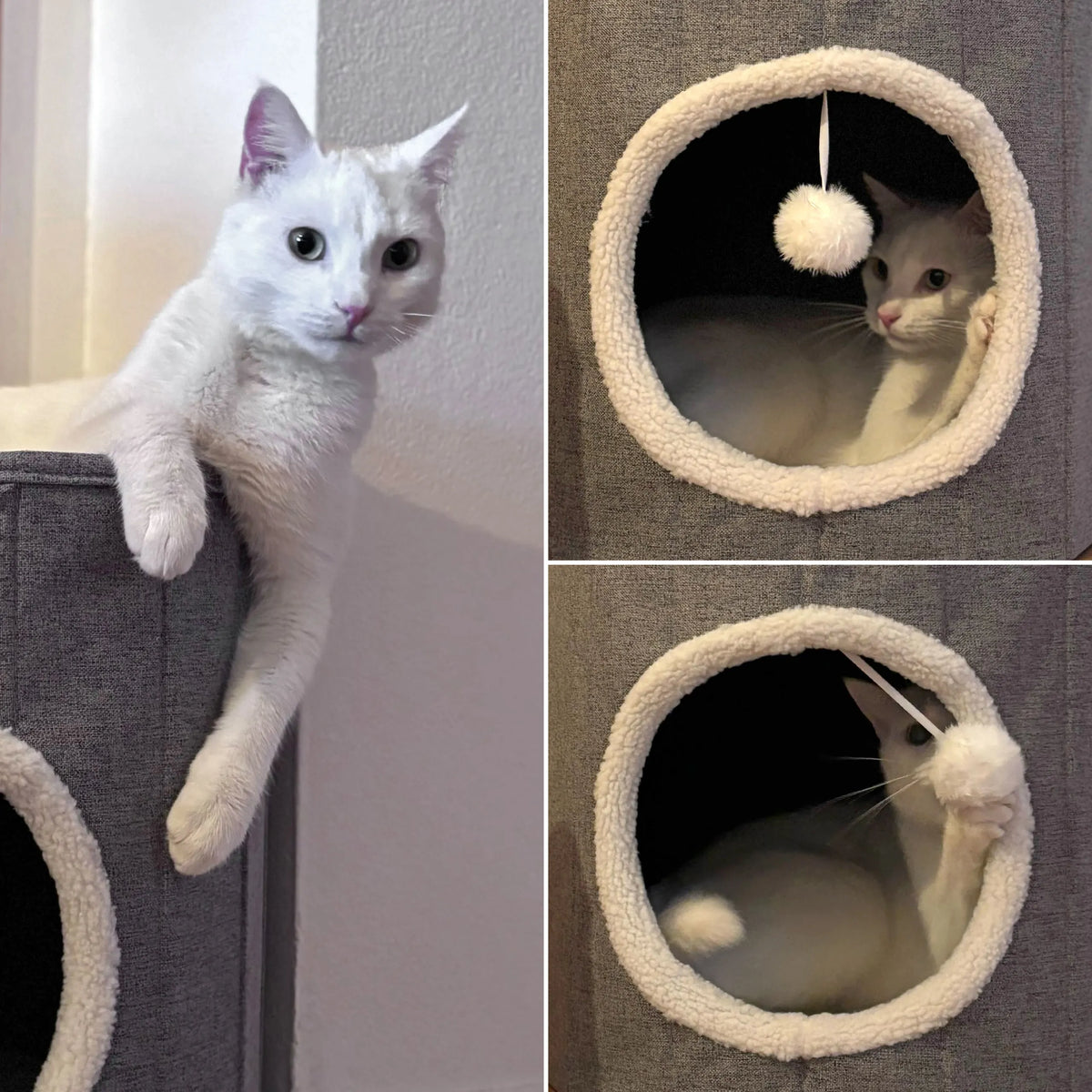 Grey Cat cave PAWY R with soft, white inner lining and toy ball by hjh LIVING