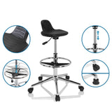 Black moulded seat and height-adjustable frame of the Swivel stool TOP WORK 03 I by hjh OFFICE
