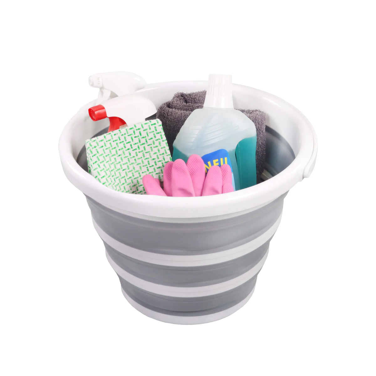 Grey and white Folding container CLEAN SILR with cleaning utensils such as spray bottles and gloves by hjh OFFICE
