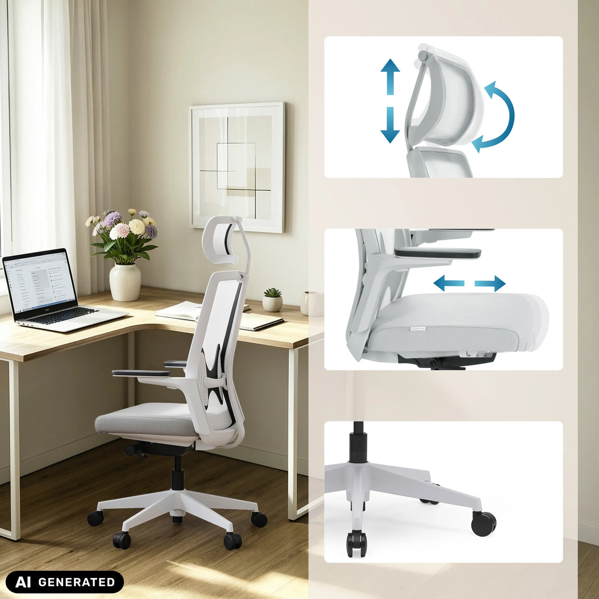 Various adjustment options of the Professional Office Chair ARCEO W in grey by hjh OFFICE