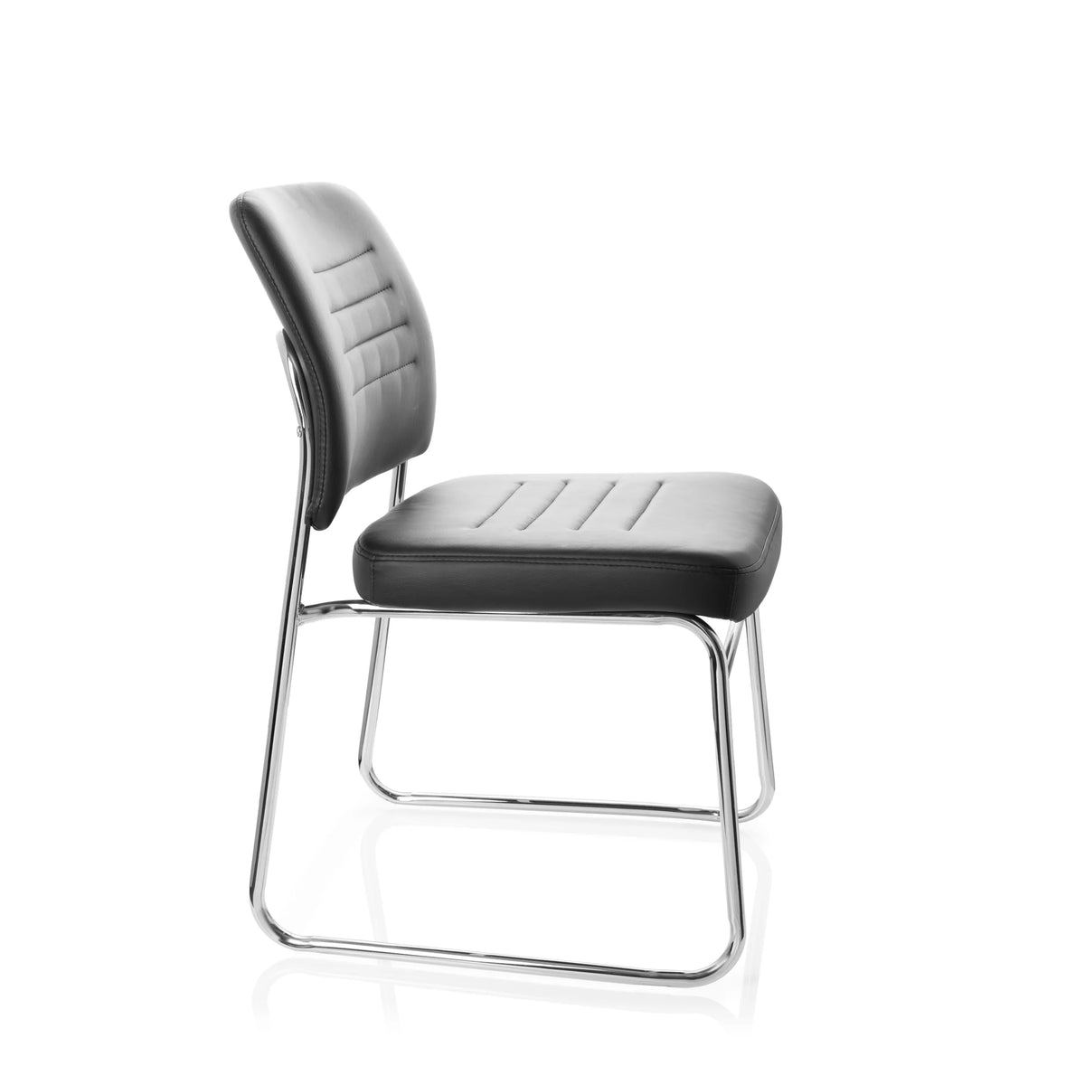 Black guest chair TONSO V with upholstery and sled base by hjh OFFICE – 360-degree view (side profile 80°)
