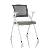 Grey Folding chair PRIORITY II W PU with mesh back, armrests and castors by hjh OFFICE – 360-degree view (front three-quarter view 30°)