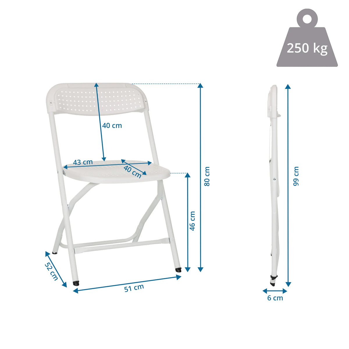 Technical drawing of the Outdoor chair TUDELA XXL PRO W with a total height of 99 cm by hjh OFFICE