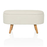 White bench STORIANO with textured fabric upholstery and four wooden legs by hjh LIVING – 360-degree view (front view 0°)