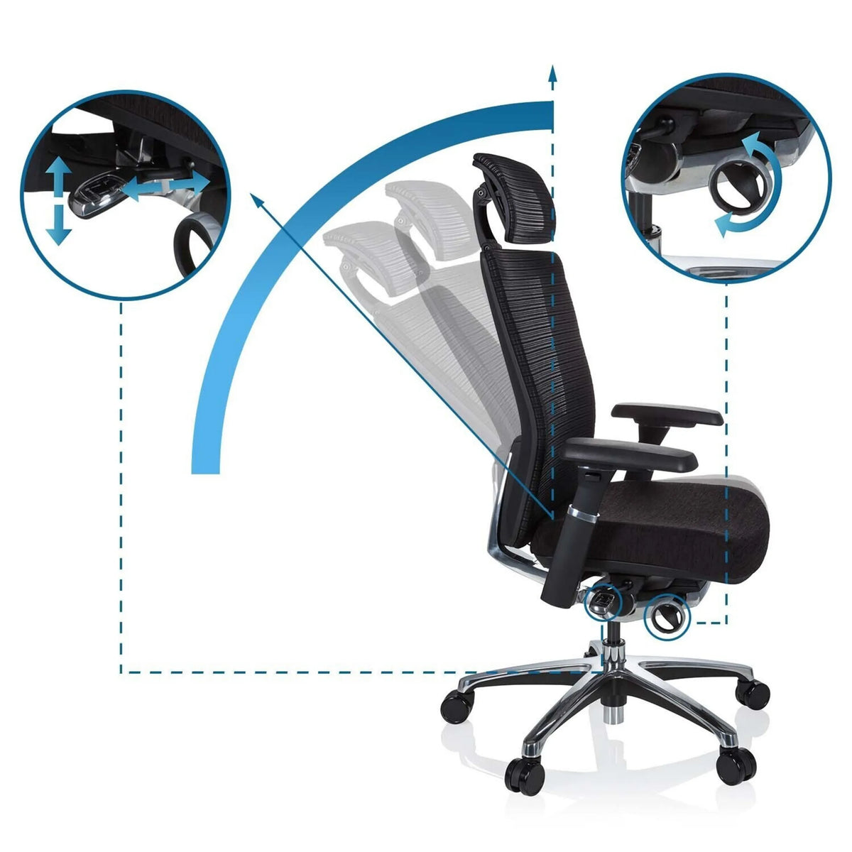 Adjustment mechanisms of the backrest and seat height of the High End Office Chair NOVA PRO I by hjh OFFICE
