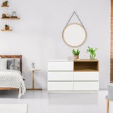 Sideboard MELMO S in white and oak with three drawers and an open shelf by hjh LIVING