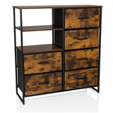 Chest of drawers RAGALA in smoked oak with black metal accents, two shelves and six drawers by hjh LIVING – 360-degree view (front view 15°)