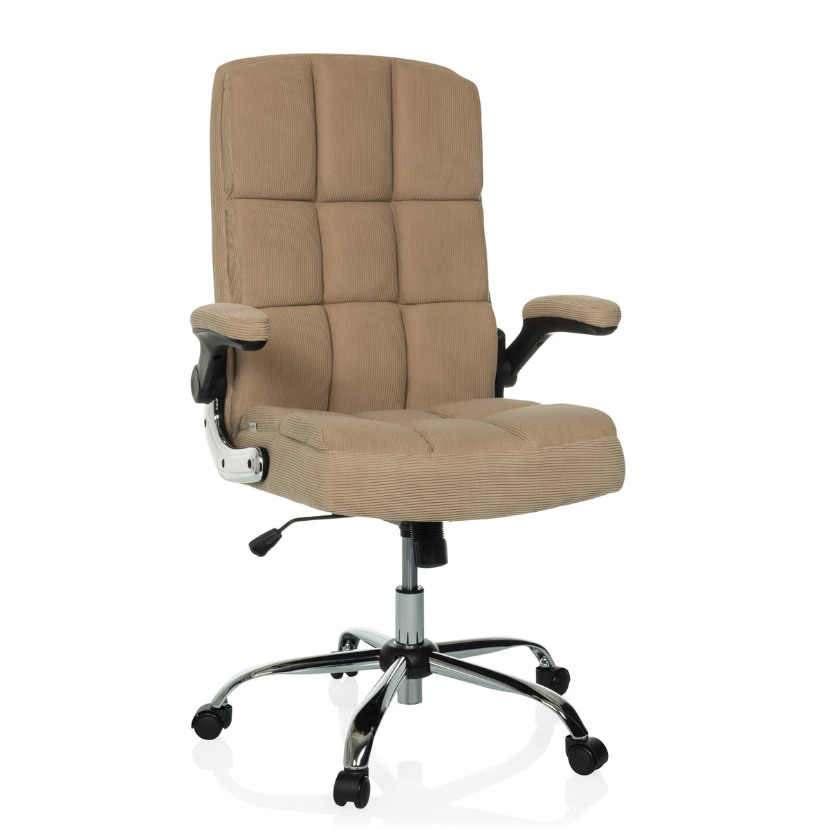 Beige Home Office Executive Chair RELAX WD 100 with cord cover and five-caster base by MyBuero – 360-degree view (front view 15°)