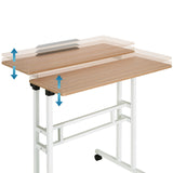 Height-adjustable tabletop of the WORKSTATION I standing desk in oak and white by hjh OFFICE