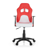 Red and white TEEN GAME AL swivel chair for children with armrests and black five-caster base by hjh OFFICE – 360-degree view (front view 0°)