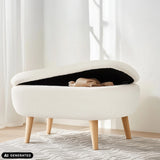 White STORIANO bench with integrated storage and wooden legs by hjh LIVING (AI-generated image)