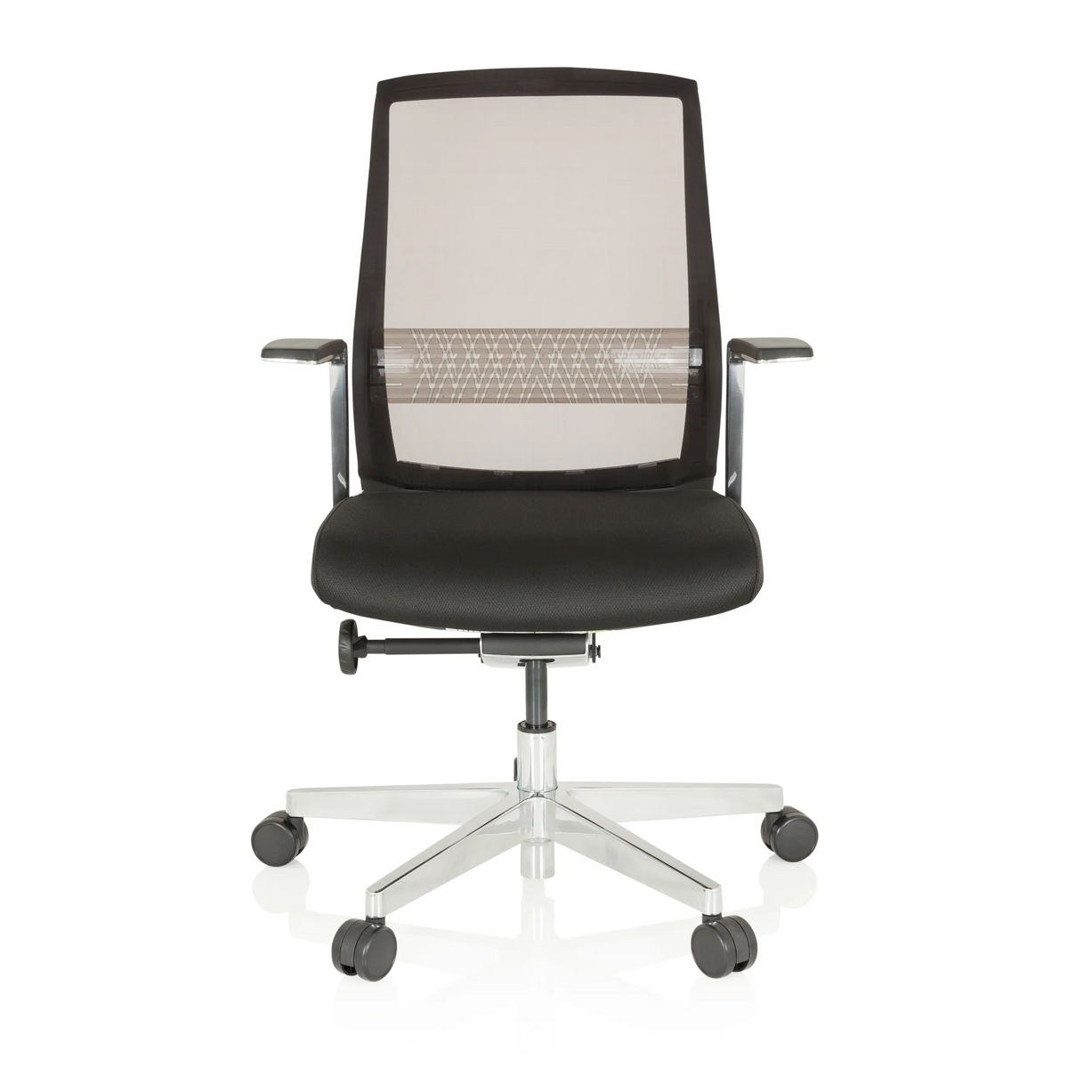 Black High End Office Chair FOUNTAINE PRO with mesh back and five-caster base by hjh OFFICE – 360-degree view (front view 0°)