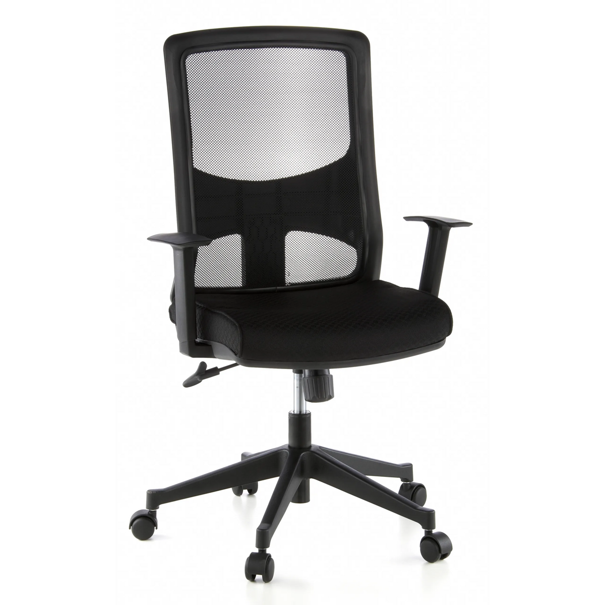 Black Professional Office Chair LAVITA with mesh back and five-caster base by hjh OFFICE – 360-degree view (front view 20°)