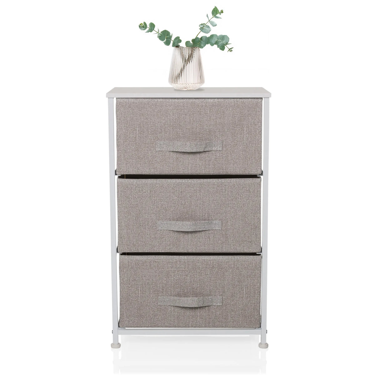 Grey Chest of drawers FOLDRESS M with three fabric drawers and a white frame by hjh LIVING