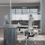 Grey Professional Office Chair COMFIO WMH with headrest and armrests at a desk by hjh OFFICE