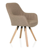 Beige upholstered chair SCANDI SOFT with structured fabric cover and four wooden legs by hjh LIVING – 360-degree view (front three-quarter view 60°)