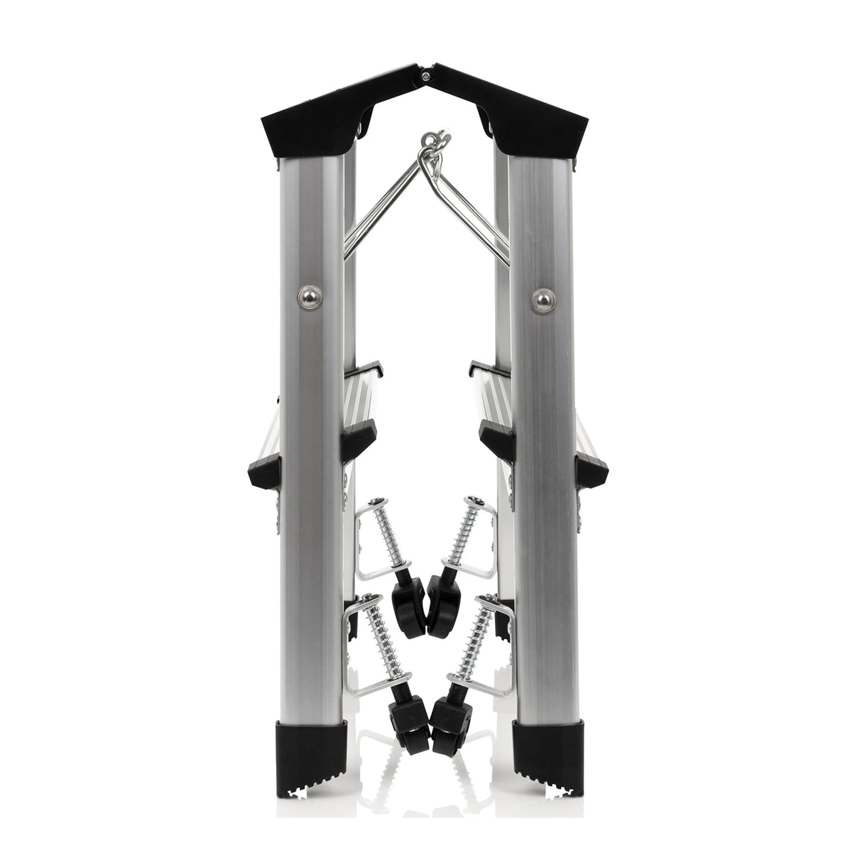 Folded view of the SOLID VI aluminium folding ladder with two steps by hjh OFFICE