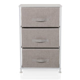 Grey Chest of drawers FOLDRESS M with three fabric drawers and a white frame by hjh LIVING – 360-degree view (front view 0°)