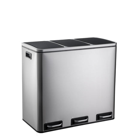 Silver Wastepaper Clean 9 with three separate compartments and black lids by hjh OFFICE