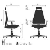 Technical drawing of the Professional Office Chair COMFIO WMH with a maximum load capacity of 120 kg by hjh OFFICE
