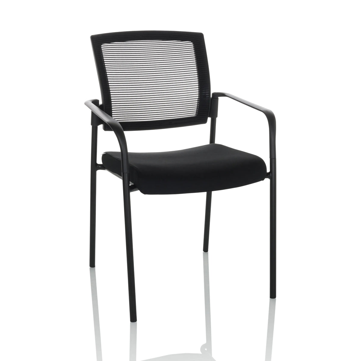 Black guest chair MEET B with mesh back, armrests and four legs by hjh OFFICE – 360-degree view (front view 15°)