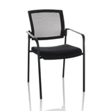 Black guest chair MEET B with mesh back, armrests and four legs by hjh OFFICE – 360-degree view (front view 15°)