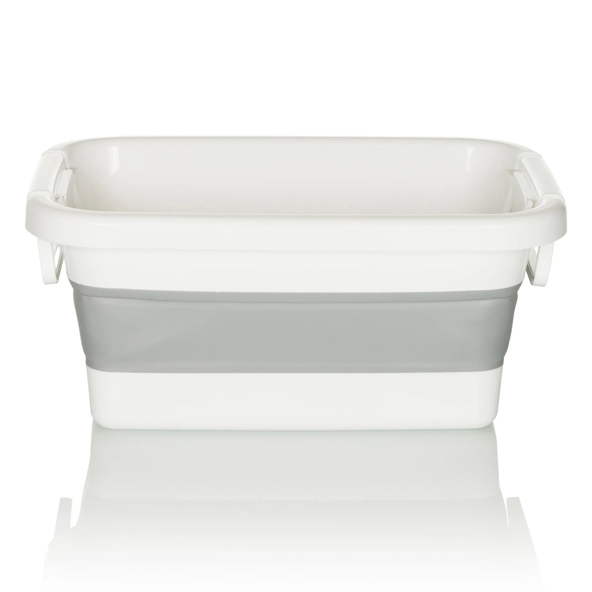 White-grey Folding container CLEAN SILW with integrated handles by hjh OFFICE – 360-degree view (front view 0°)
