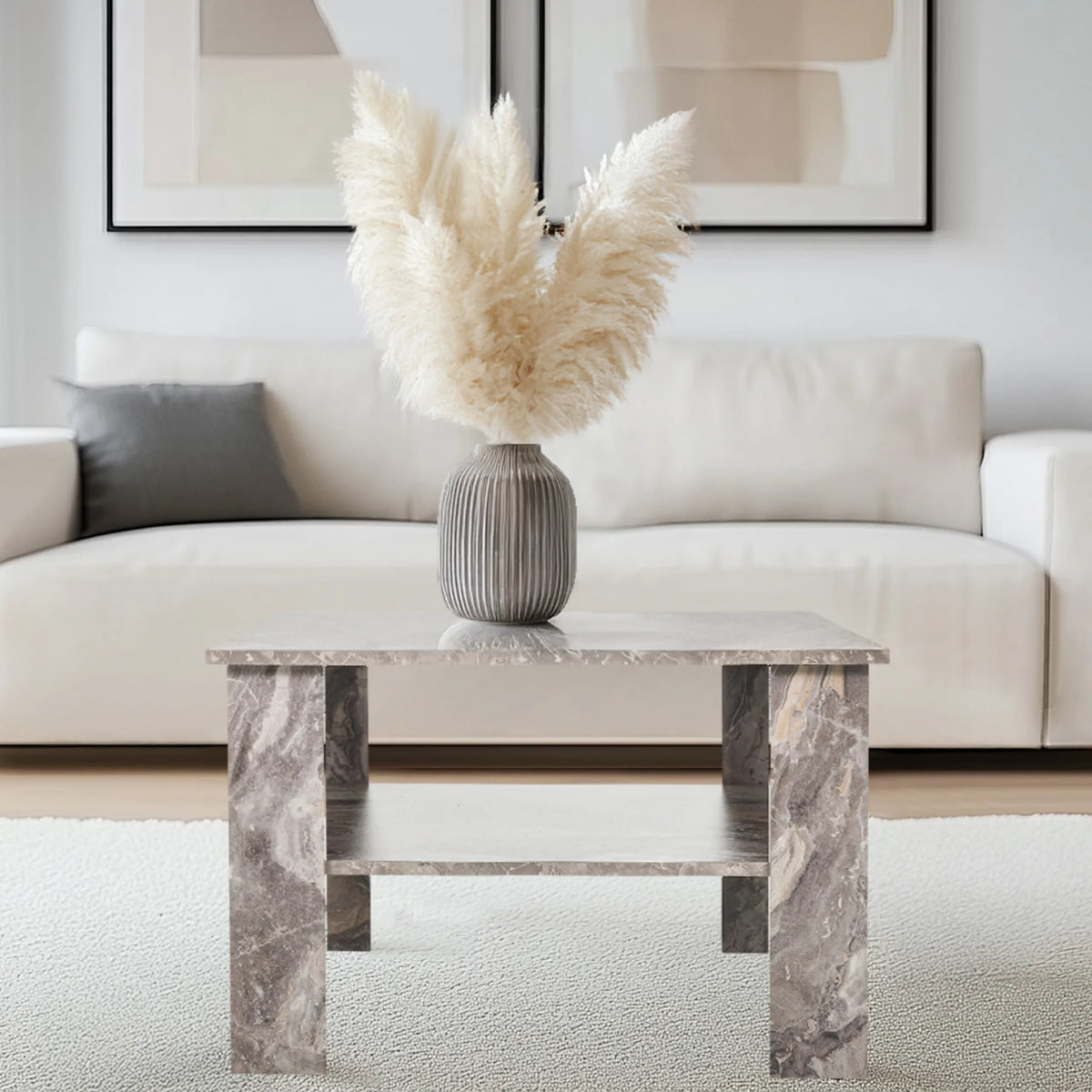 Grey BISMO coffee table with marble look, size 70 × 70 cm by hjh LIVING