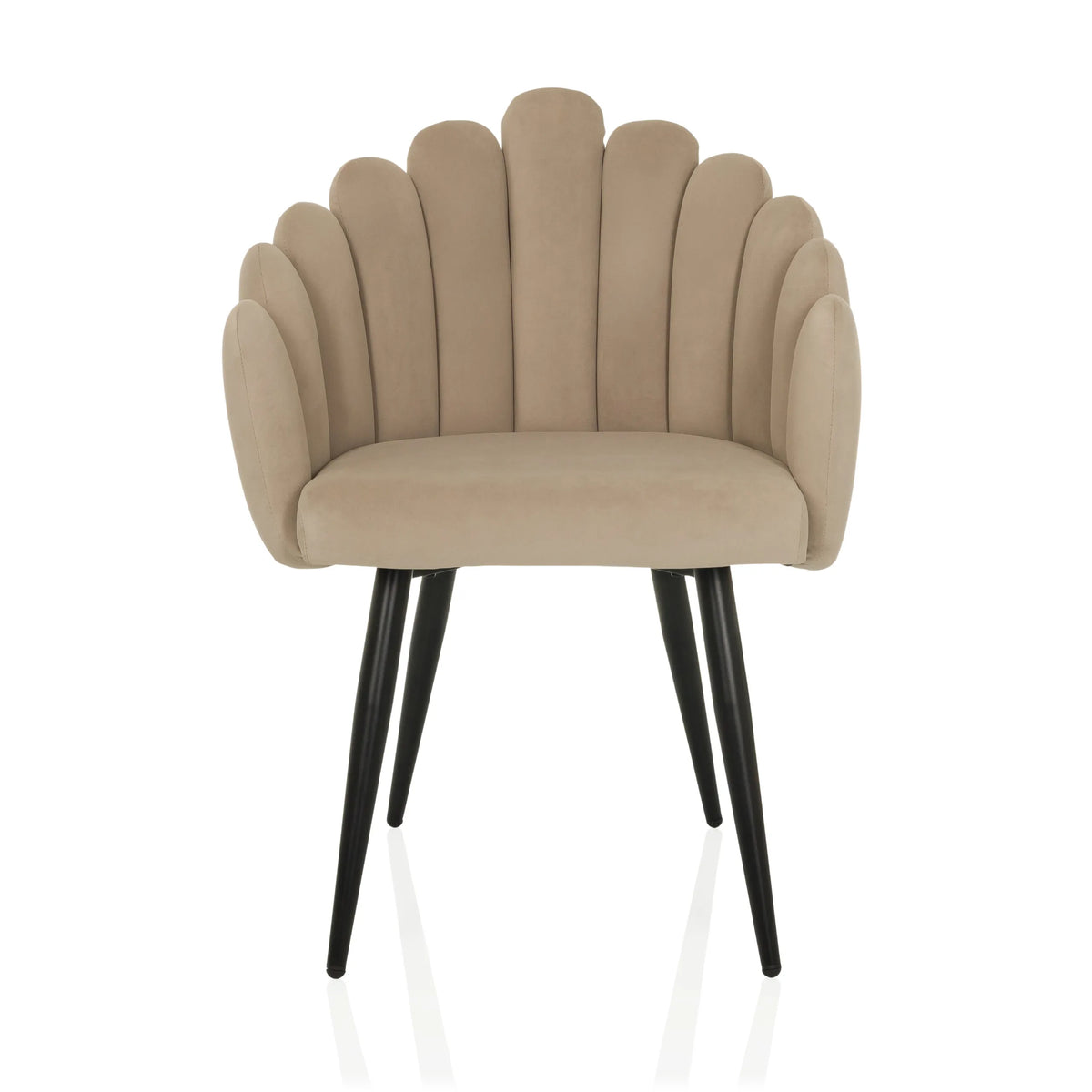 Beige dining chair SCALLORE with shell-shaped backrest and black legs by hjh LIVING – 360-degree view (front view 0°)