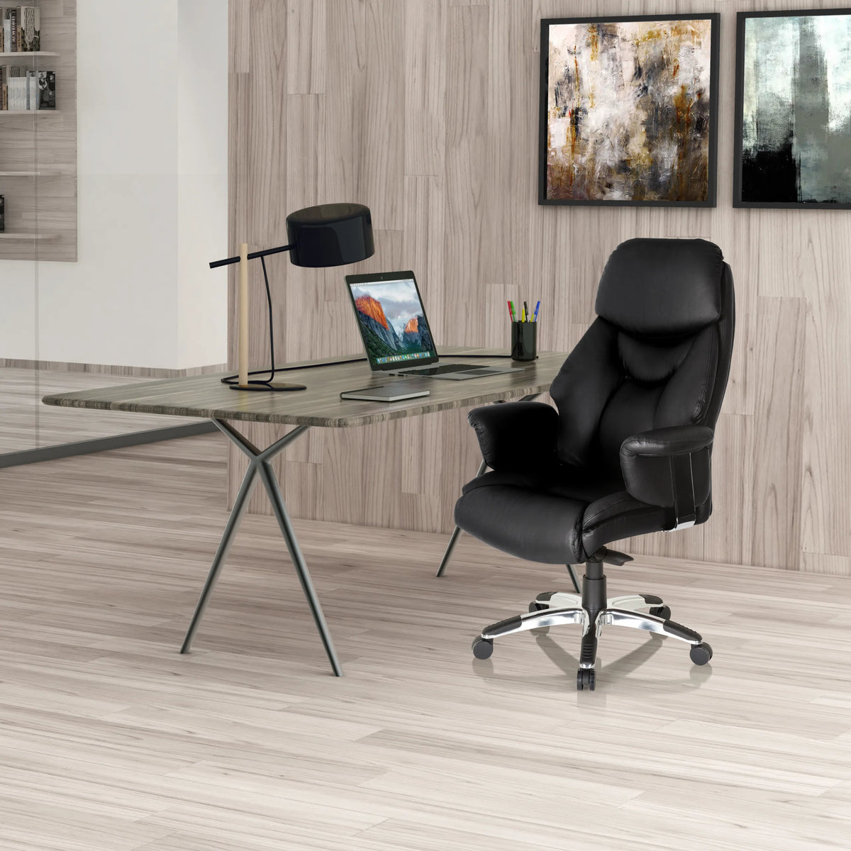 Luxury Executive Chair PRADO in black leather with star base and castors by hjh OFFICE