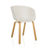 White Shell chair OSLO W with four light wooden legs by hjh LIVING – 360-degree view (front three-quarter view 30°)