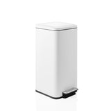 White wastepaper Clean Square with a silver-coloured foot pedal by hjh OFFICE – 360-degree view (front three-quarter view 45°)