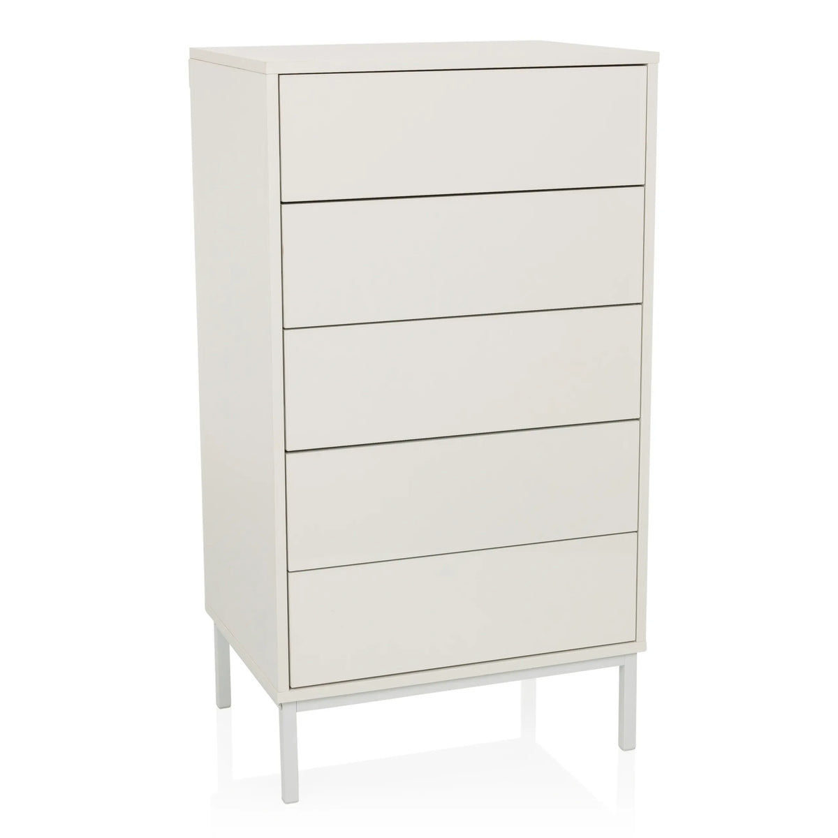 White Chest of drawers BJORDAL with five drawers and slim metal feet by hjh LIVING – 360-degree view (front view 15°)