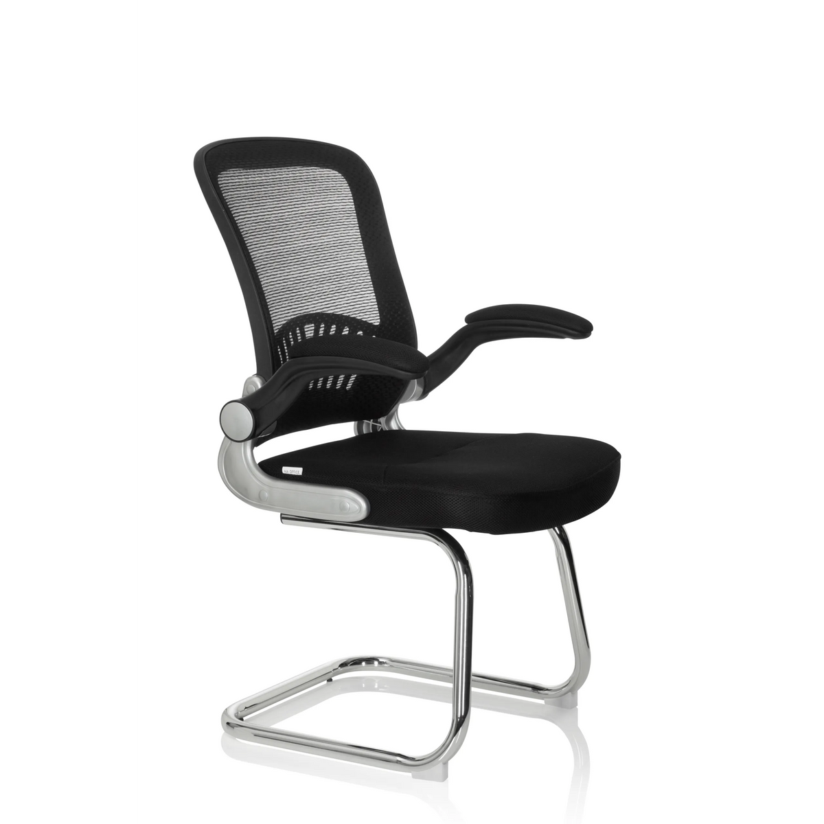 Black Cantilever chair FLYER PRO V with mesh back, armrests and sled base by hjh OFFICE – 360-degree view (front three-quarter view 60°)