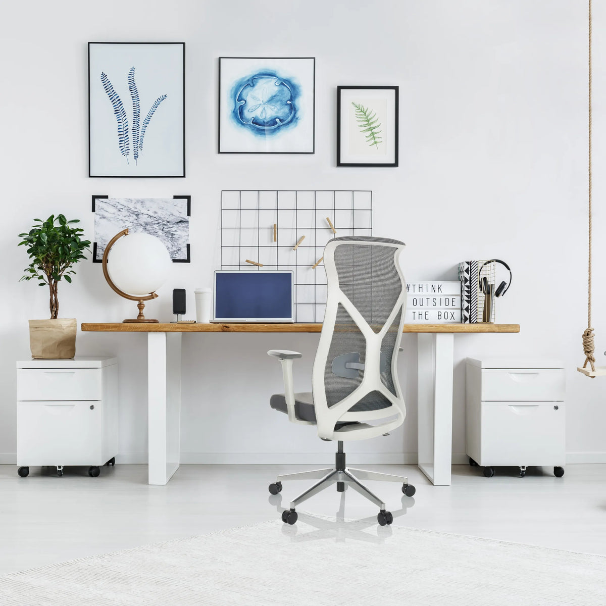 Grey Professional Office Chair AZURRO WHITE with mesh backrest and armrests by hjh OFFICE