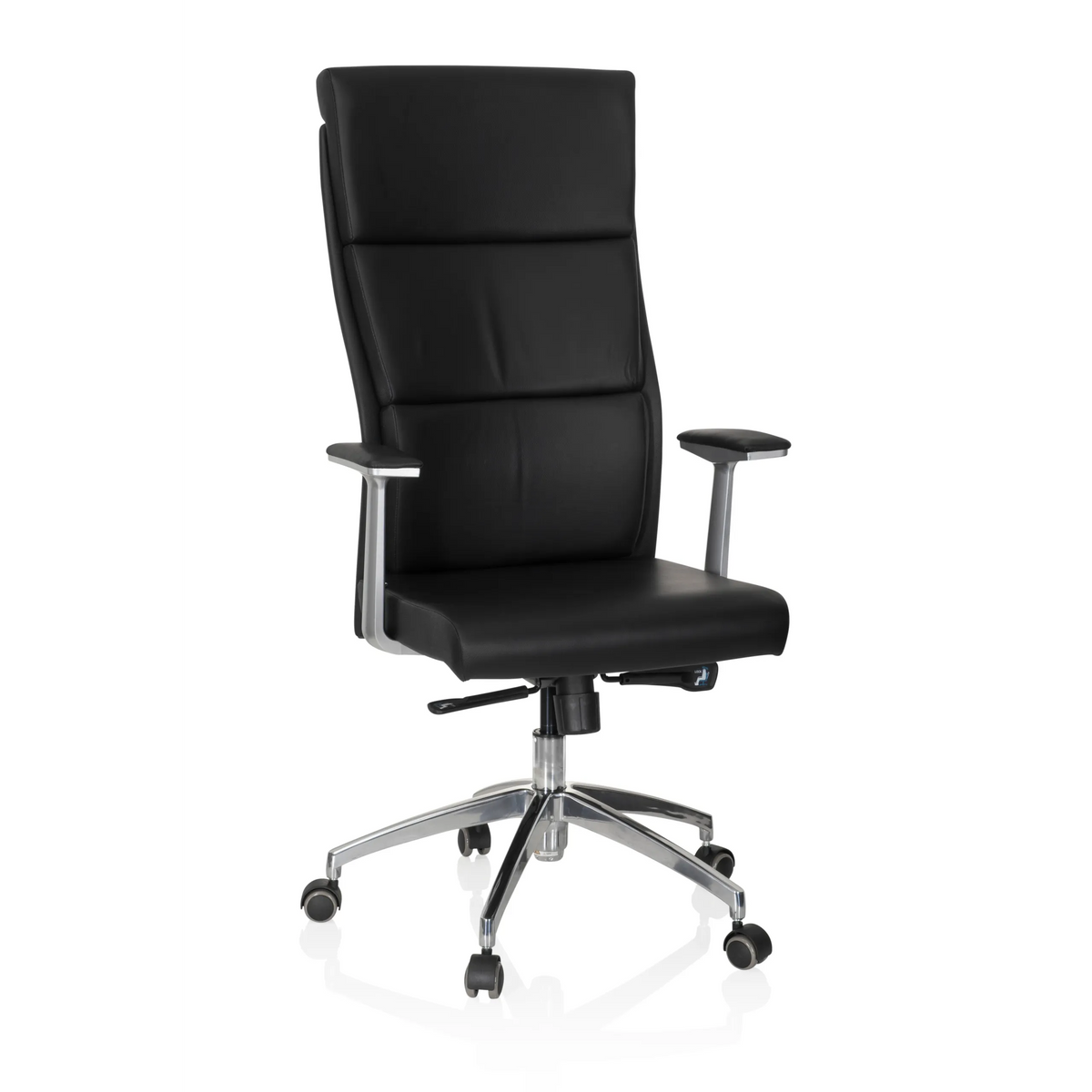 Black Luxury Executive Chair MONZA 20 with armrests and a five-caster base by hjh OFFICE – 360-degree view (front view 20°)