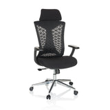 Black Professional Office Chair FALEO B with mesh back and five-caster base by hjh OFFICE – 360-degree view (front view 15°)