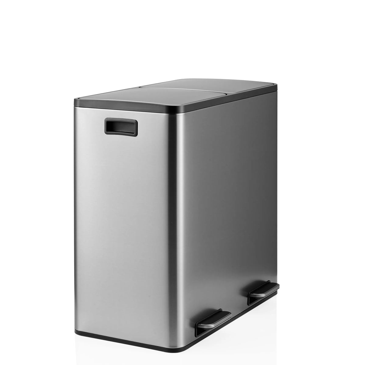 Silver Clean 13 S wastepaper bin with two compartments and foot pedals by hjh OFFICE – 360-degree view (front three-quarter view 60°)
