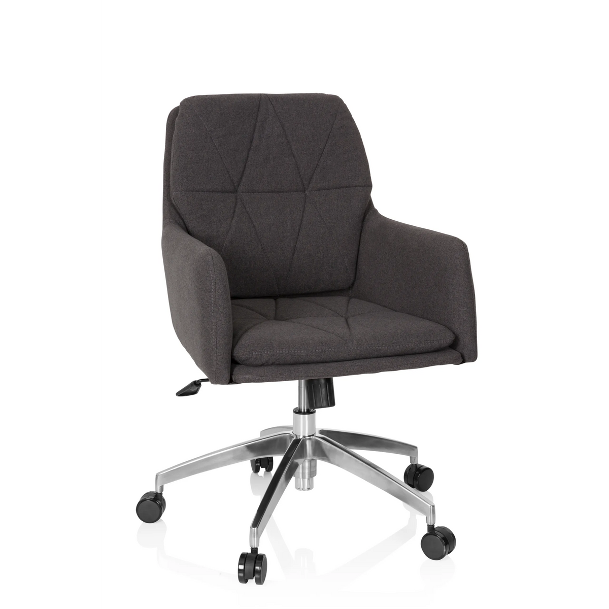 Dark grey Home Office Chair SHAKE 350 with quilted pattern and five-caster base by hjh OFFICE – 360-degree view (front view 20°)
