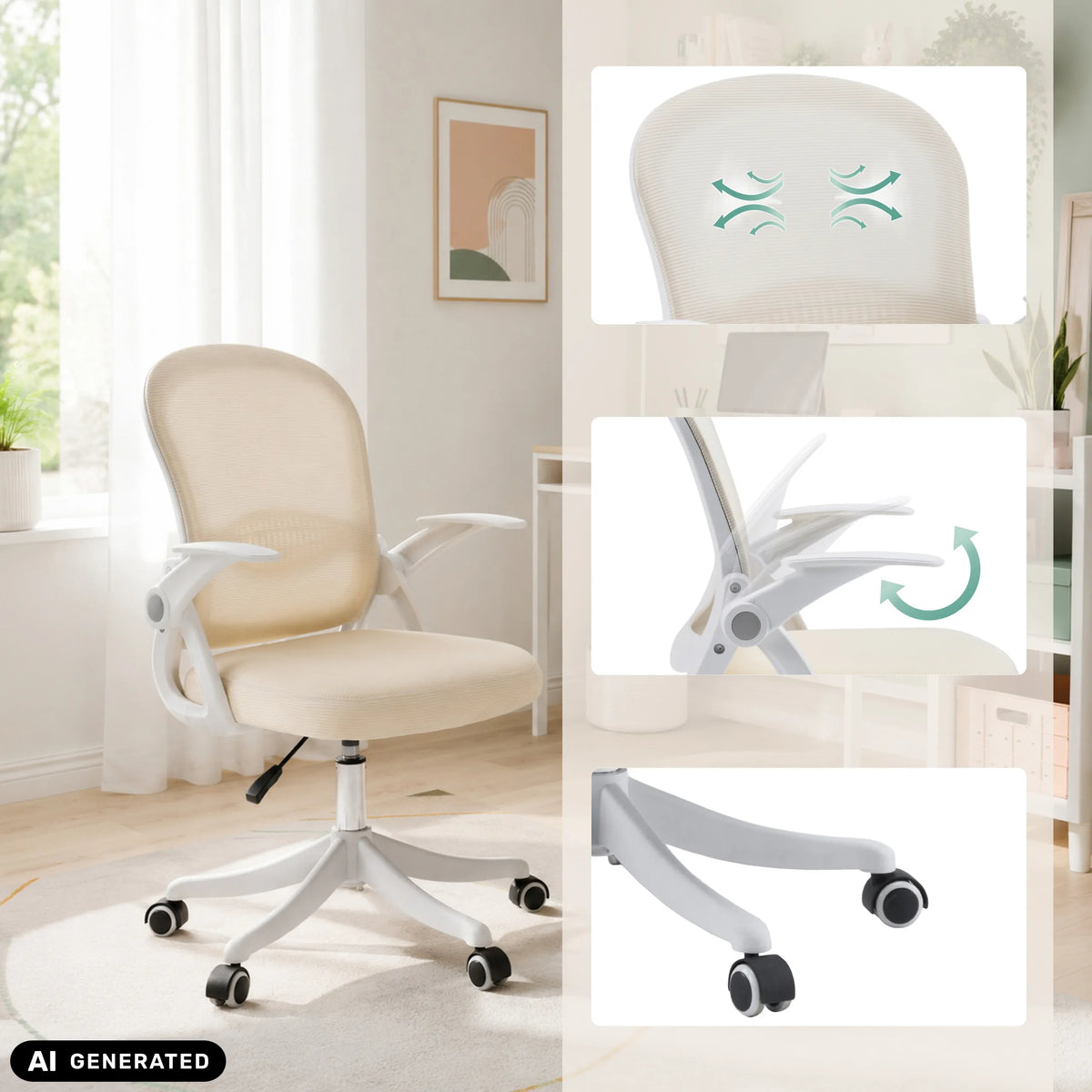 Beige Naluro Home Office Chair with breathable backrest and castor base by hjh OFFICE (AI-generated image)