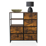 RAGALA chest of drawers in smoked oak with four drawers, two open shelves and a black metal frame by hjh LIVING